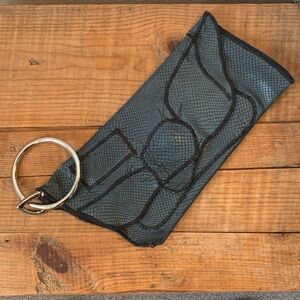 (h(om)e) handmade dark blue  wristlet clutch one of a kind leather whimsygoth